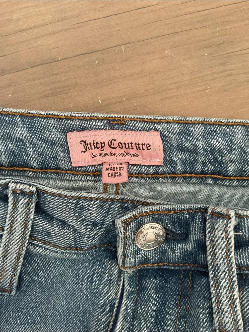 Juicy Couture Washed Light Blue High-Rise Cargo Wide Leg Jeans